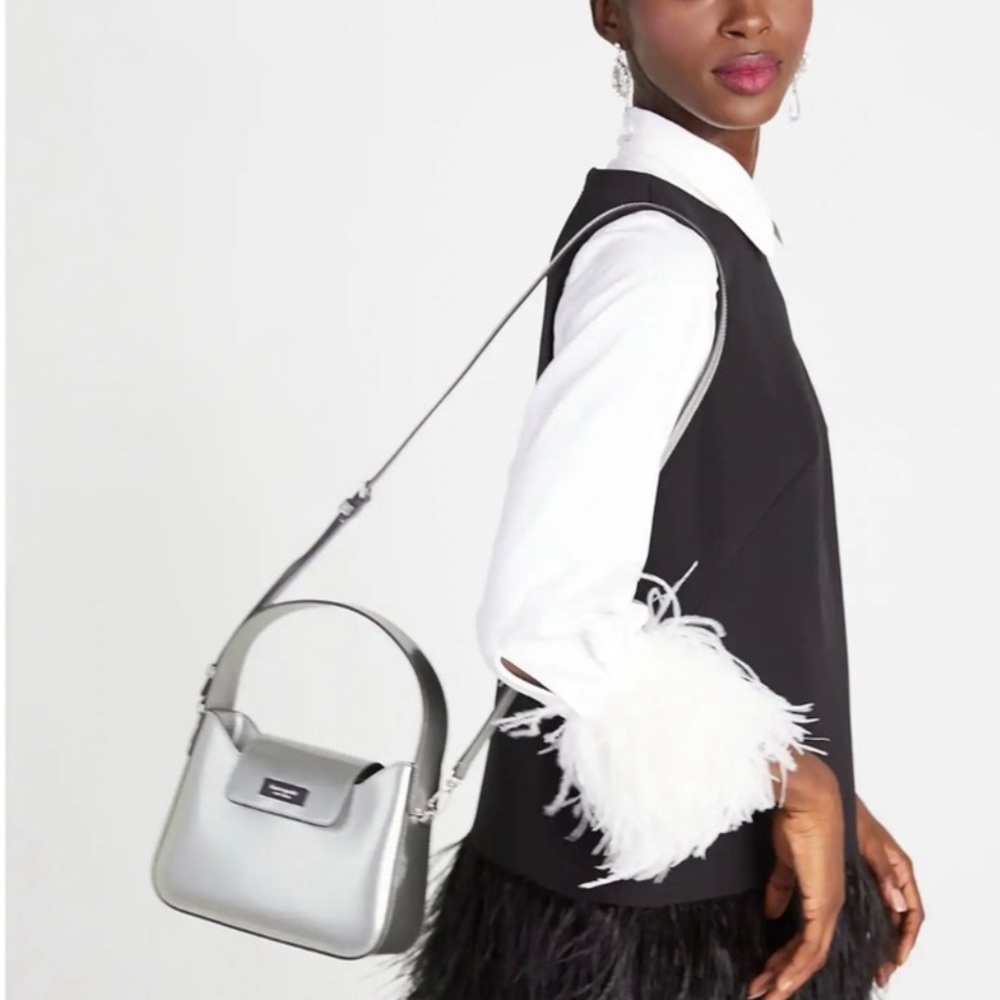 Kate spade Sam icon metallic patent leather mini hobo bag in starlight spazzola
